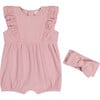 Rib Romper & Headband Set, Mauve - Mixed Apparel Set - 1 - thumbnail