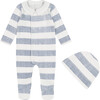 Navy Stripe Footed Coveral & Hat Set, Navy - Mixed Apparel Set - 1 - thumbnail
