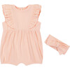 Rayon Rib Romper & Headband Set, Peach - Mixed Apparel Set - 1 - thumbnail