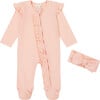 Rayon Rib Footed Coverall & Headband Set, Peach - Mixed Apparel Set - 1 - thumbnail