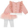 Jacket, Top & Tutu Legging Pant Set, Mauve - Mixed Apparel Set - 1 - thumbnail