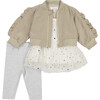 Bomber Jacket, Top & Legging Pant Set, Tan - Mixed Apparel Set - 1 - thumbnail