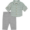 Button Down Shirt & Pant Set, Sage - Mixed Apparel Set - 1 - thumbnail