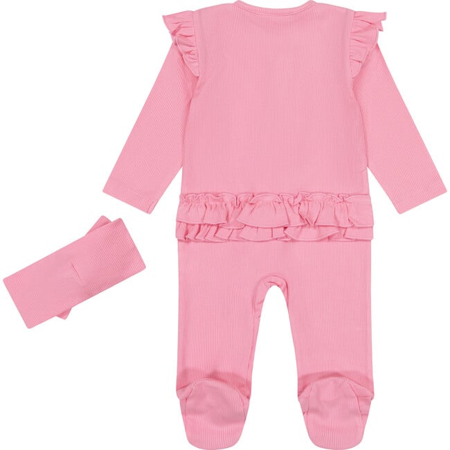 Rayon Rib Footed Coverall & Headband Set, Pink - Mixed Apparel Set - 3