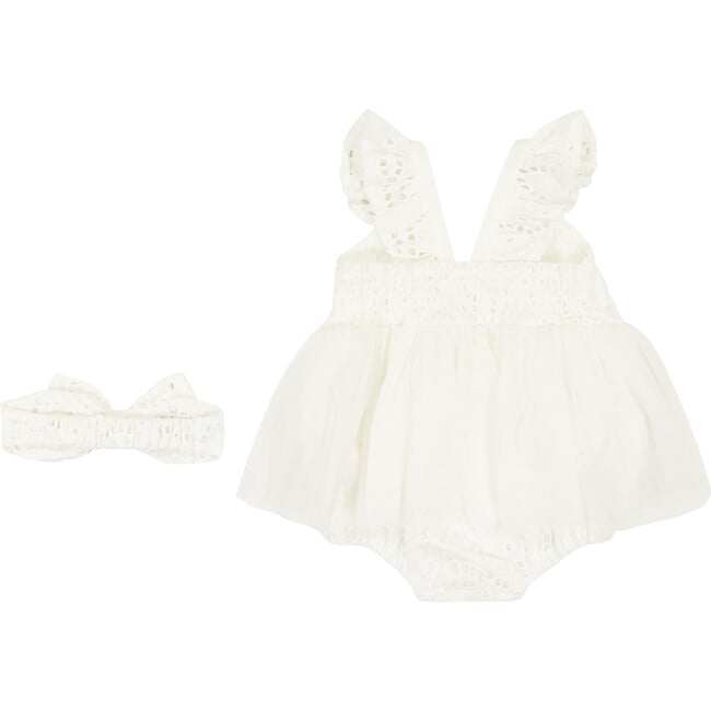 Eyelet Bodysuit & Headband Set, Ivory - Mixed Apparel Set - 3