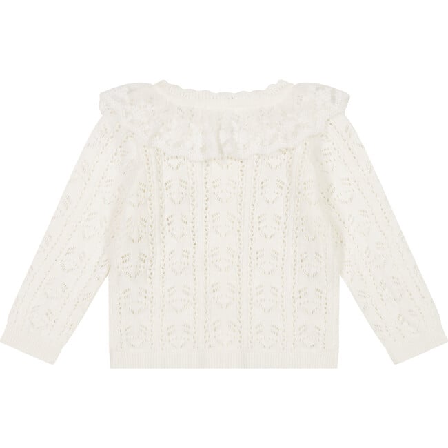 Pointelle Sweater Cardigan, Ivory - Cardigans - 3