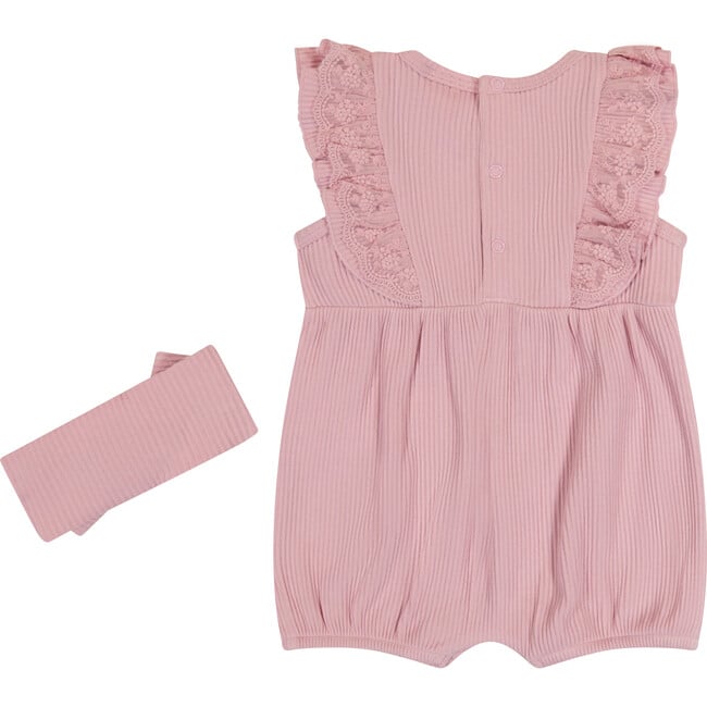 Rib Romper & Headband Set, Mauve - Mixed Apparel Set - 3