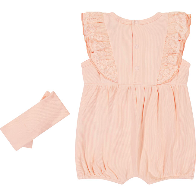 Rayon Rib Romper & Headband Set, Peach - Mixed Apparel Set - 3