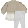 Bomber Jacket, Top & Legging Pant Set, Tan - Mixed Apparel Set - 3