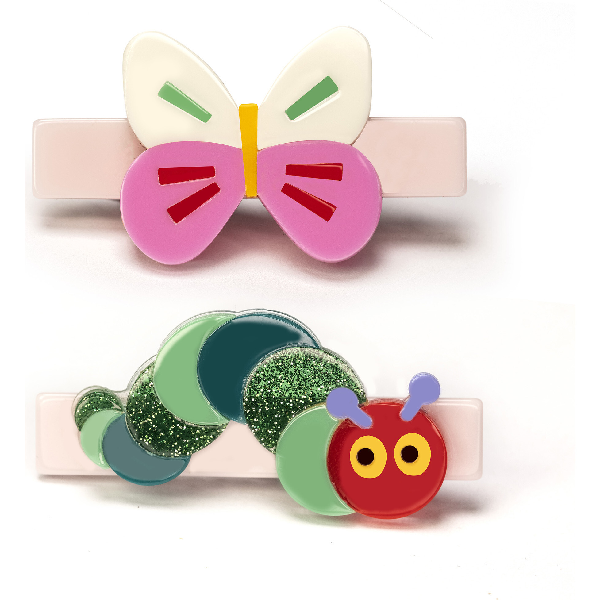 Caterpillar Green Shades & Butterfly Alligator Clip - Hair Accessories - 1