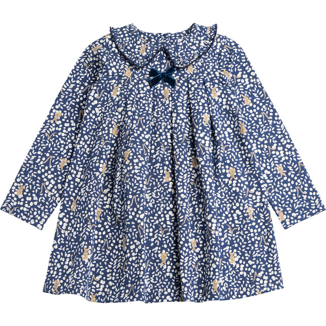 Woodland Bunny Pretty Collar Dress, Navy