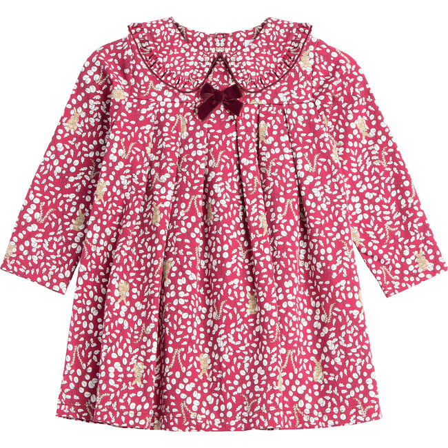 Little Woodland Bunny Pretty Collar Dress, Berry