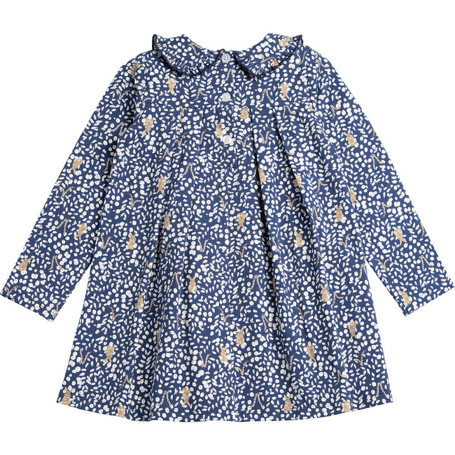 Woodland Bunny Pretty Collar Dress, Navy