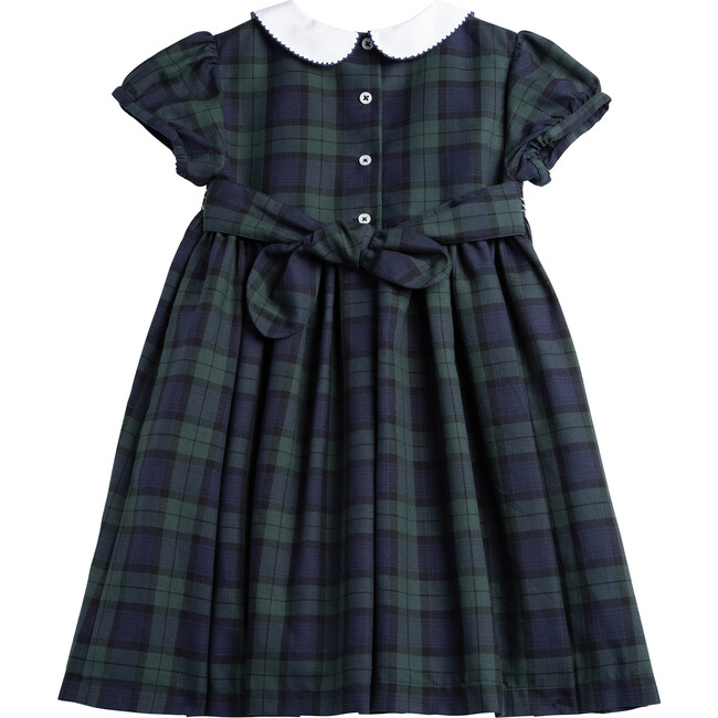 Charlotte Tartan Smocked Dress, Navy Tartan
