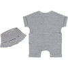 Waffle Romper & Bucket Hat Set, Navy - Mixed Apparel Set - 3