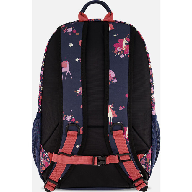 Kids Backpack, Navy Flowery Unicorn Print - Backpacks - 3