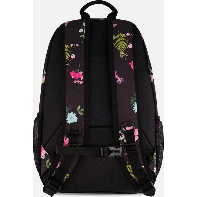 Kids Backpack, Black Botanical Flower Print - Backpacks - 3