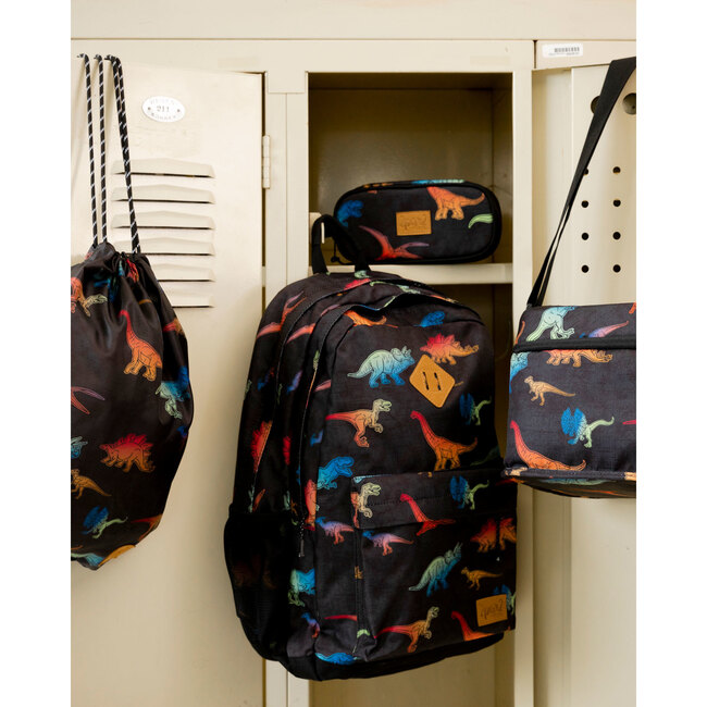 Drawstring Gym Bag, Black Dino Multicolor Print - Backpacks - 2