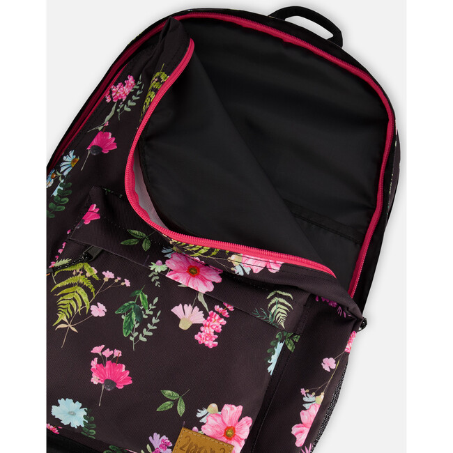 Kids Backpack, Black Botanical Flower Print - Backpacks - 4