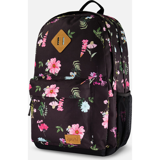 Kids Backpack, Black Botanical Flower Print - Backpacks - 5