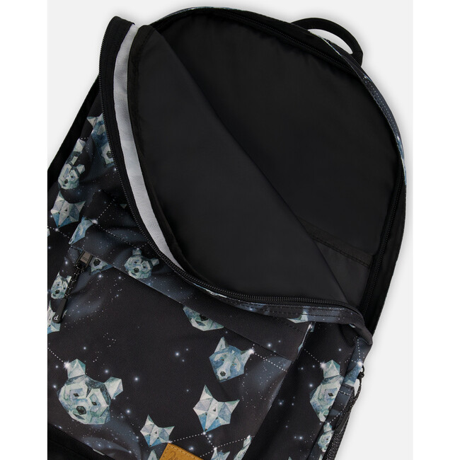 Kids Backpack, Black Astral Wolf Print - Backpacks - 4