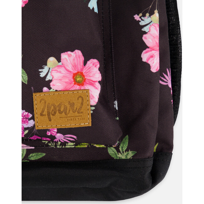 Kids Backpack, Black Botanical Flower Print - Backpacks - 6