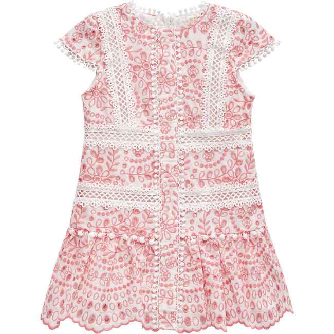 Zoe Short Sleeve Embroidered Dress (Baby), Peach