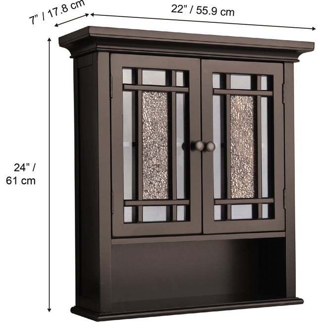 Windsor Wooden Wall Cabinet with Glass Mosaic Doors, Dark Espresso - Cabinets - 4