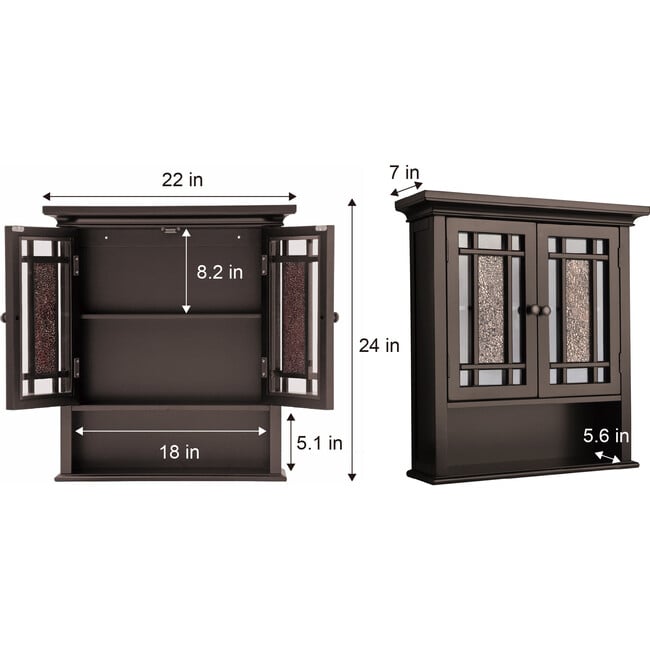 Windsor Wooden Wall Cabinet with Glass Mosaic Doors, Dark Espresso - Cabinets - 5