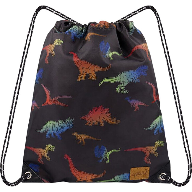Drawstring Gym Bag, Black Dino Multicolor Print - Backpacks - 1