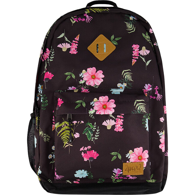 Kids Backpack, Black Botanical Flower Print