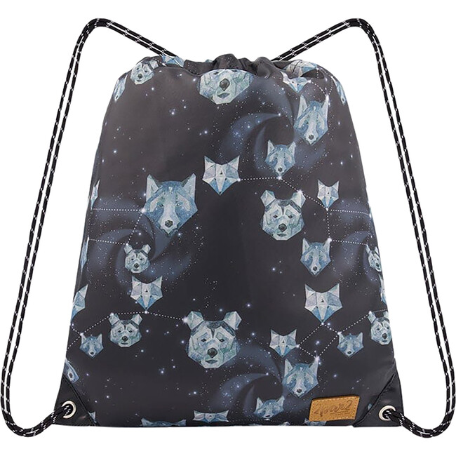 Drawstring Gym Bag, Black Astral Wolf Print - Backpacks - 1