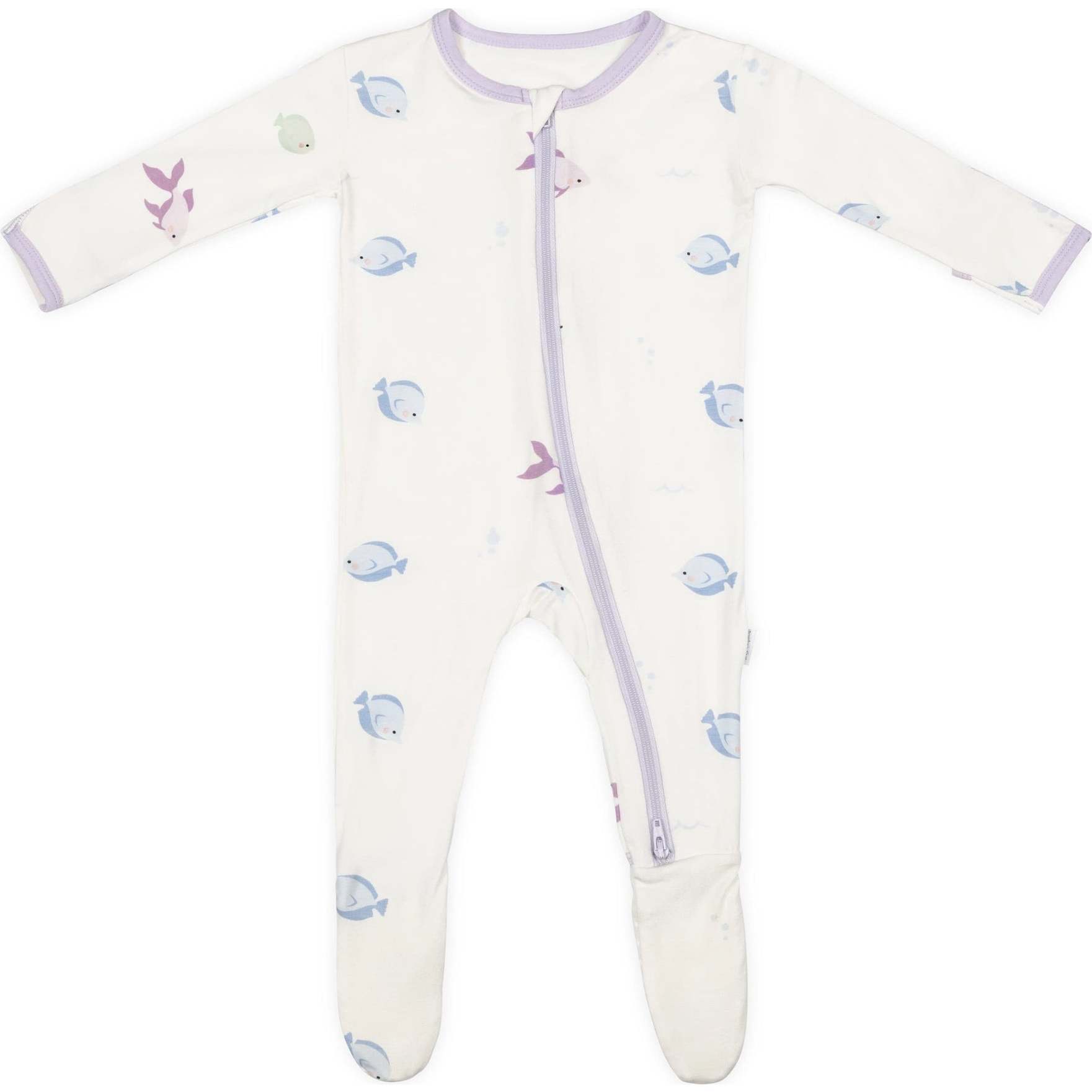 Zippered Footie, Lavender Fish - Footie Pajamas - 1