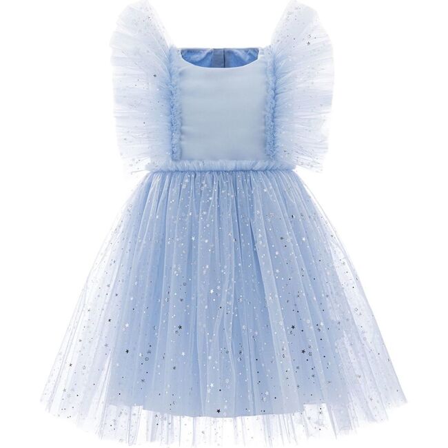 Star Print Ruffle Tulle Dress, Blue