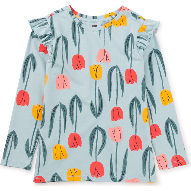 Ruffle Shoulder Top, Blue Tulips - Rompers - 1
