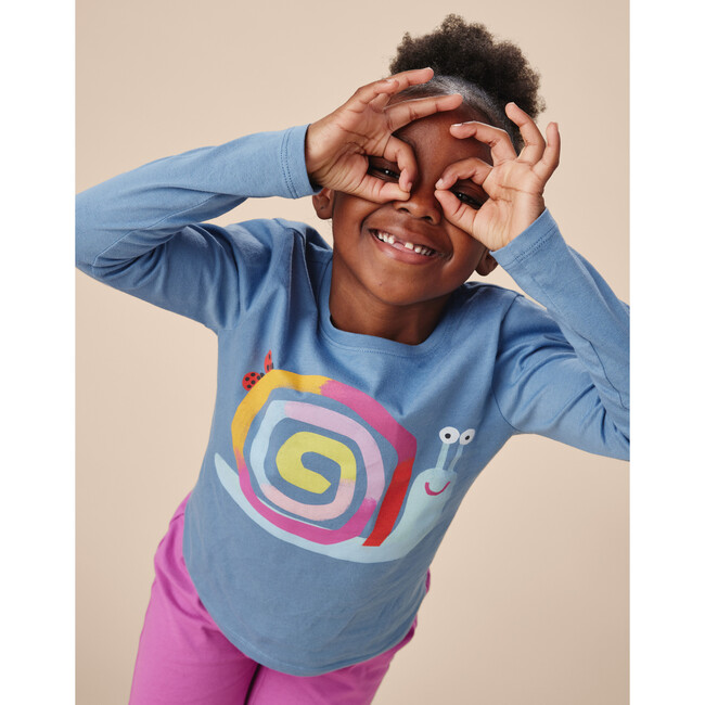 Snail Graphic Tee, Blue - T-Shirts - 2