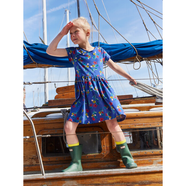 Short Sleeve Wrap Neck Dress, Blue - Dresses - 2