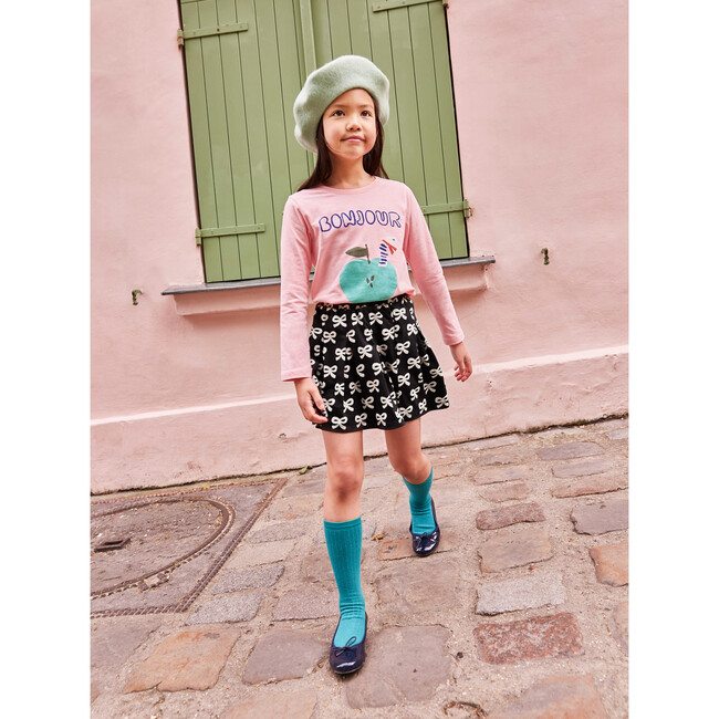 Pleated Jersey Skirt, Black Bows - Skirts - 5