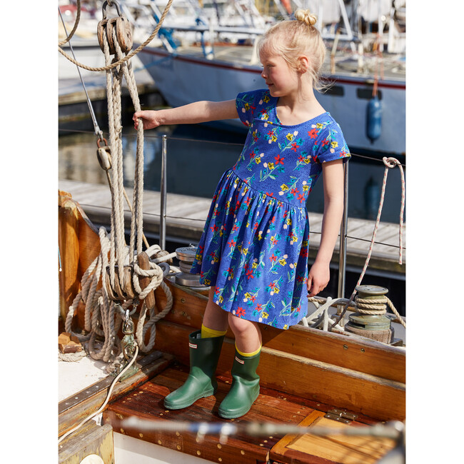 Short Sleeve Wrap Neck Dress, Blue - Dresses - 4