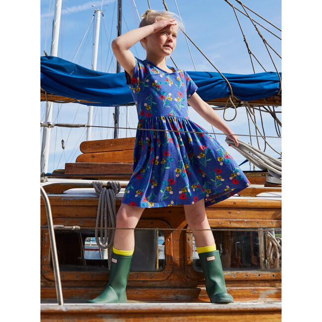 Short Sleeve Wrap Neck Dress, Blue - Dresses - 5