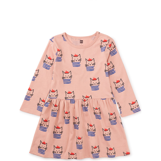 Long Sleeve Skirted French Cat Dress, Pink
