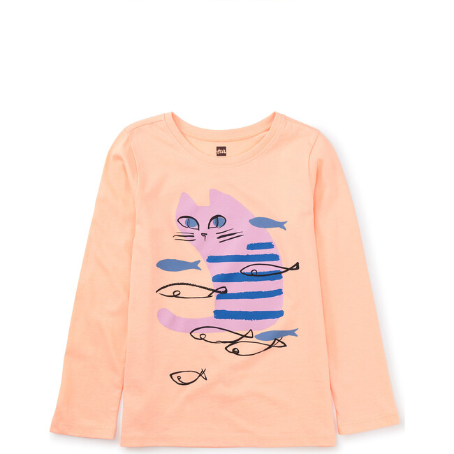 Fishing Cat Graphic Tee, Orange - T-Shirts - 1