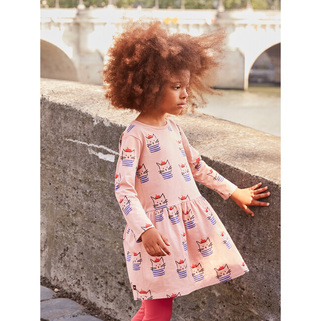 Long Sleeve Skirted French Cat Dress, Pink - Dresses - 7