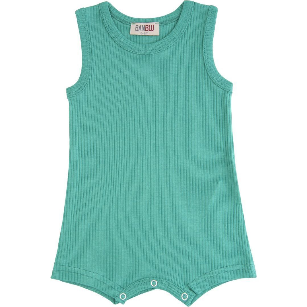 Turqoise Sleeveless Modal Romper, Green - Bodysuits - 1