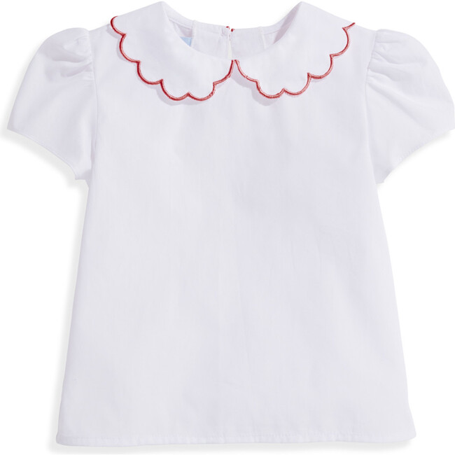 Scallop Collar Peter Pan Blouse, White w Red