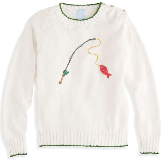 Applique Fishing Pole Sweater, Ivory