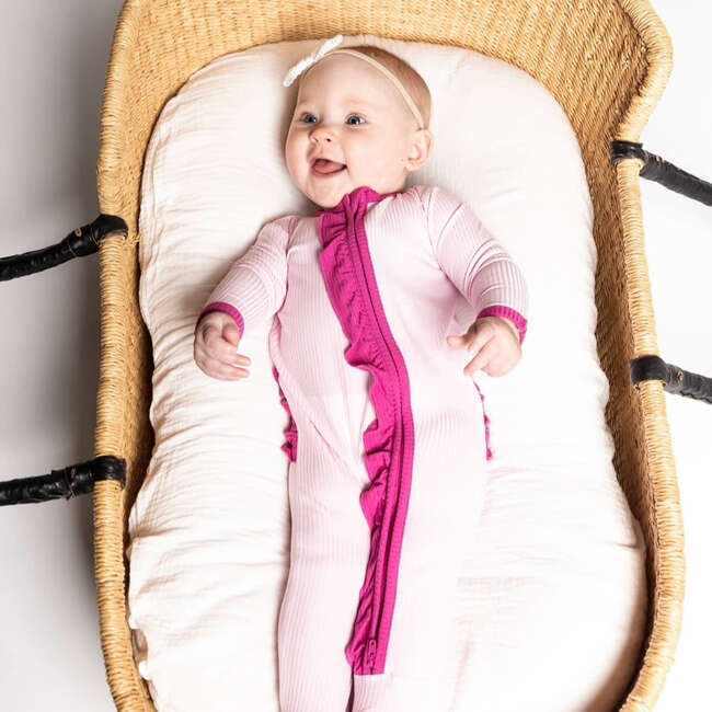 Dream in Pink Ribbed Zippered Footie - Footie Pajamas - 2