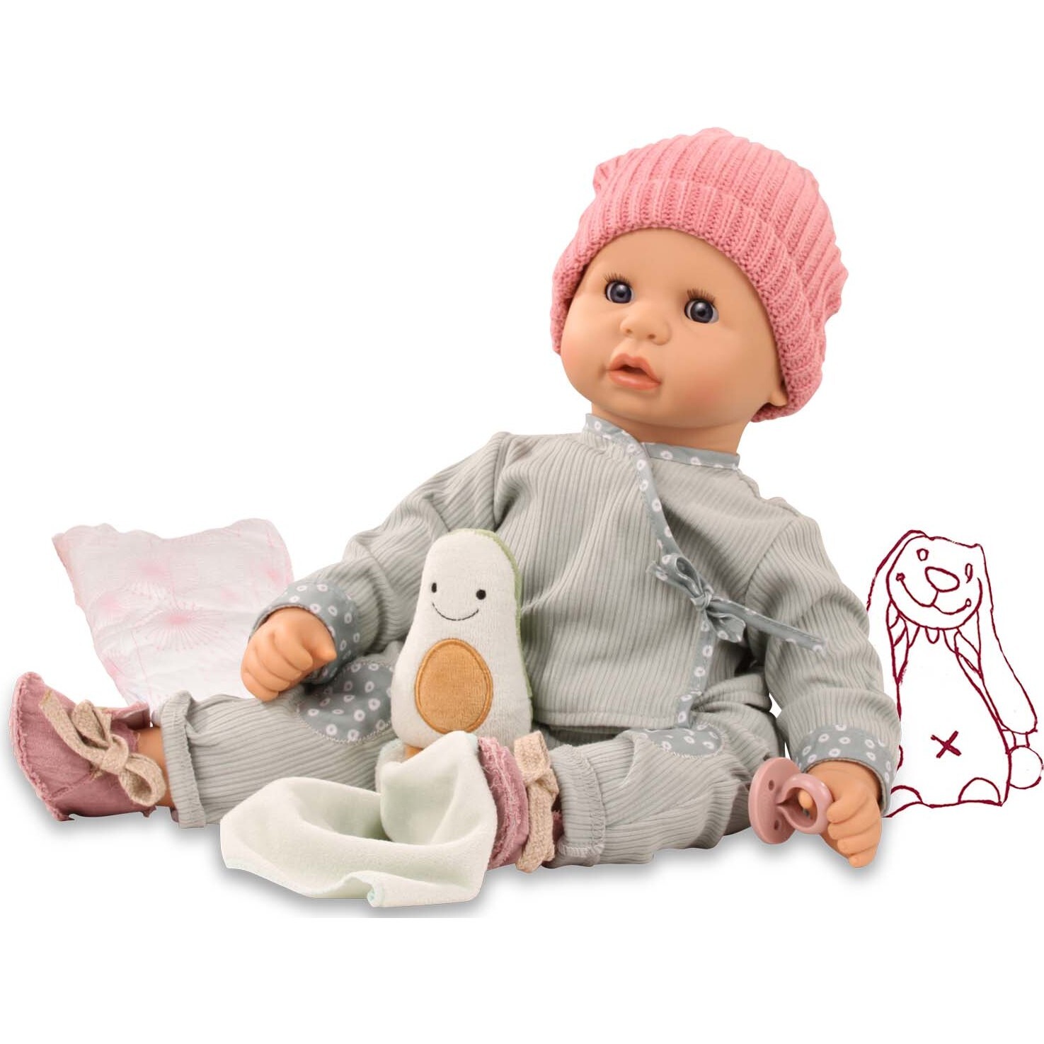 Cookie 19" Soft Baby Doll in Grey Outfit with Blue Sleeping Eyes - Can Wear Newborn Clothing - Dolls - 1