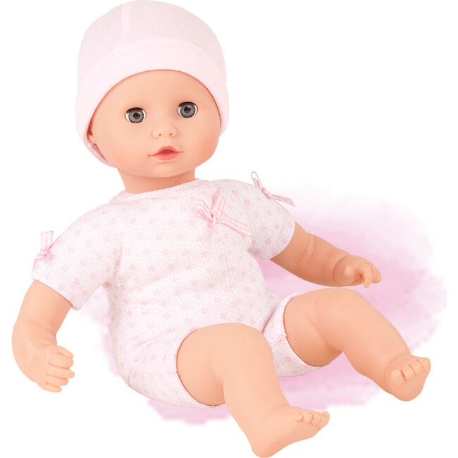 Muffin to Dress 13" Soft Body Baby Girl Doll with Blue Sleeping Eyes and Pink Cap