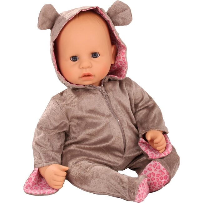 One Piece Teddy Costume Pajama Sleeper for 12-13" Baby Dolls - Doll Accessories - 2